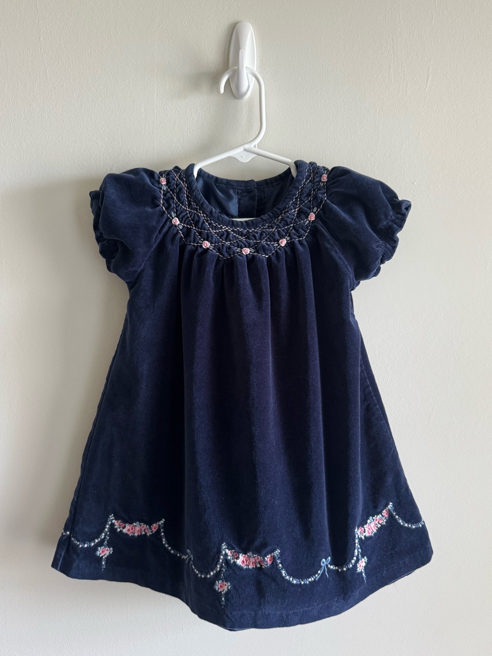 Janie and Jack Vintage Navy Embroidered Velvet Dress